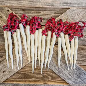 Vintage Americana HandCarved Wooden Icicle Ornaments-Set of 17-Primitive-Plaid